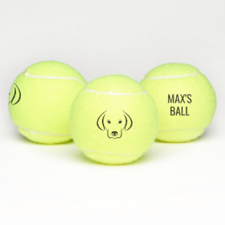Dog face and name personalised tennis ball