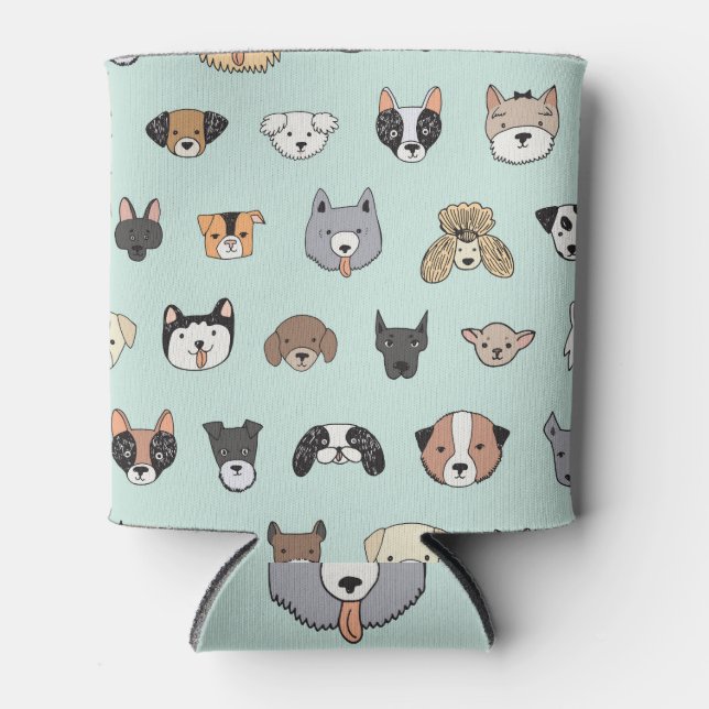 Dog Face: Cartoon Doodle Pattern Can Cooler (Front)