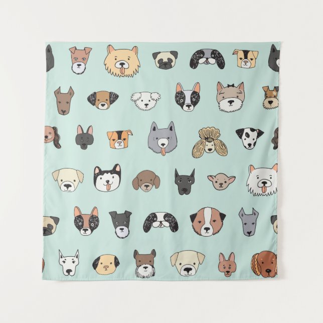 Dog Face: Cartoon Doodle Pattern Tapestry (Front)