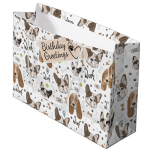 Dog faces bones and paws seamless pattern large gift bag
