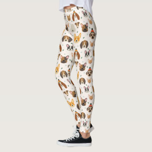 Dog Faces in Winter Hats Holiday Pattern Leggings