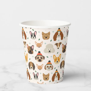 Dog Faces in Winter Hats Holiday Pattern Paper Cups