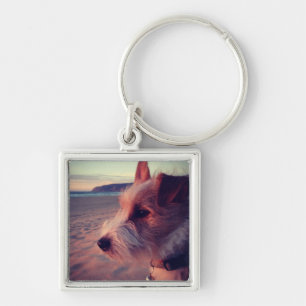 Dog Facing The Beach Key Ring