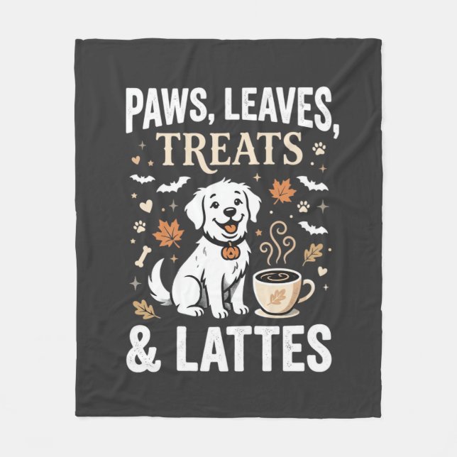 Dog Fall Latte Halloween Fleece Blanket (Front)