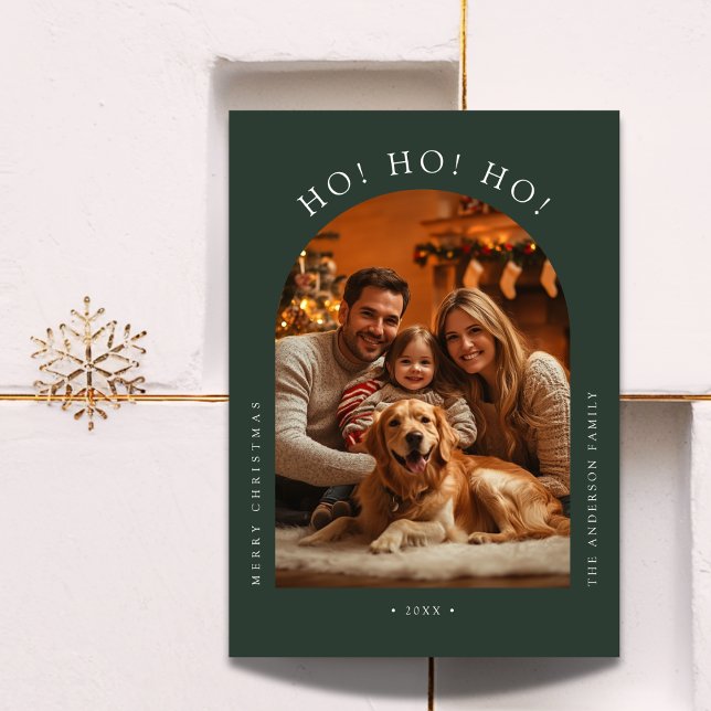 Dog Family Arch Photo Funny Ho Ho Ho Christmas Holiday Card (Creator Uploaded)