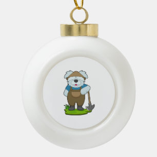 Dog Farmer Pickaxe Ceramic Ball Christmas Ornament
