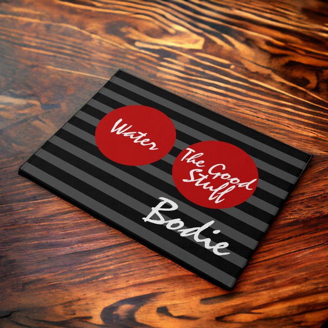 Dog Feeding Water Good Stuff Personalised Doormat (Dog or cat water and food mat, easy to personalize with their name. Pet themed mats from Ricaso)