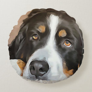 Dog, Female dog, Bernese mountain dog Round Cushion