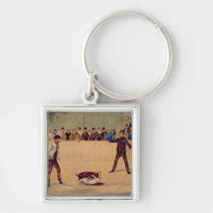 Dog Fighting (oil on paper) Key Ring