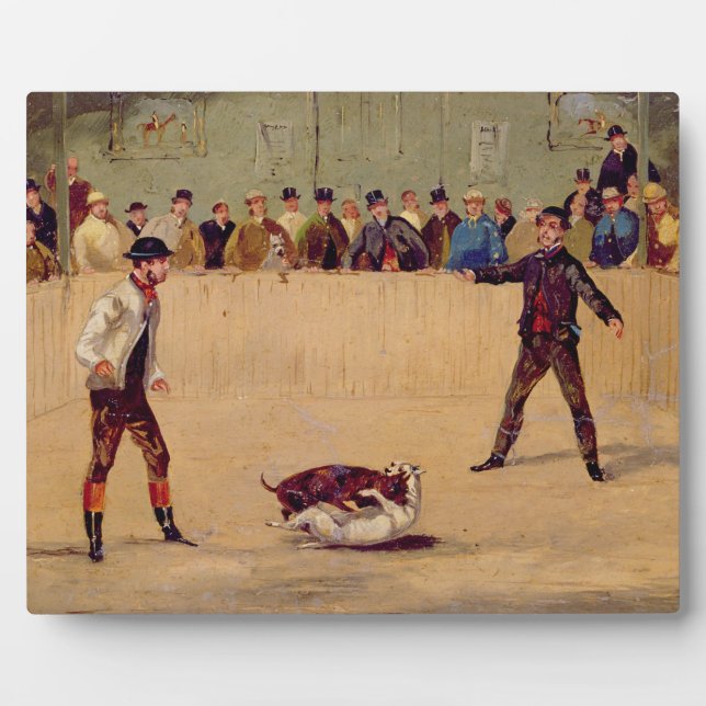 Dog Fighting (oil on paper) Plaque (Front)