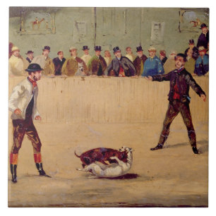 Dog Fighting (oil on paper) Tile