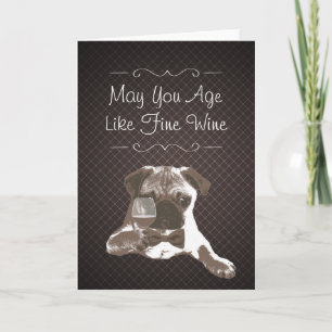 Dog & Fine Wine Dark Grids Birthday Greeting Card