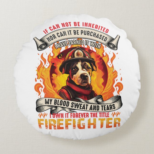 Dog Firefighter Round Cushion (Front)