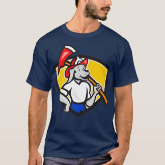 Dog Fireman Firefighter Fire Axe Shield Cartoon T-Shirt