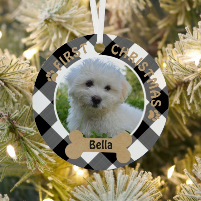 Dog FIRST CHRISTMAS 2-Sided 2-Photo Metal Tree Decoration (Insitu)