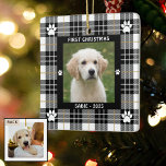 Dog FIRST CHRISTMAS Black White Tan Plaid Ceramic Ornament<br><div class="desc">Commemorate your FIRST CHRISTMAS with your new puppy dog or create a keepsake ceramic ornament with your custom title. This two-sided ornament style has two of your favourite photos--one on each side. ALL text is editable so you can change as desired. The personalised front side has an editable title (shown...</div>