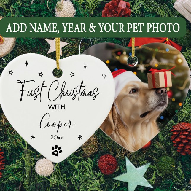 Dog First Christmas Custom Name & Photo Ceramic Tree Decoration (Creator Uploaded)