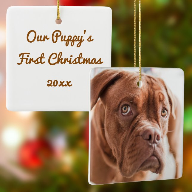 Dog First Christmas Photo Ceramic Ornament (Celebrate your pup's first Christmas with this First Christmas ornament. )