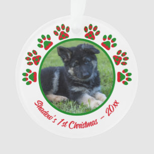 Dog First Christmas Photo Paw Print Red Ornament
