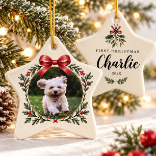 Dog First Christmas Photo Puppy Mistletoe Pet Ceramic Tree Decoration
