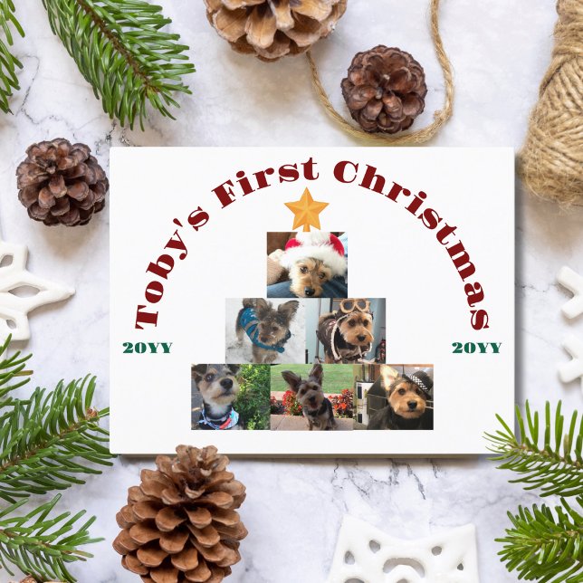 Dog First Christmas Photo Tree, Pet, Personalised Holiday Postcard (Creator Uploaded)