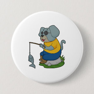 Dog Fishing Fisher Finshing rod 7.5 Cm Round Badge