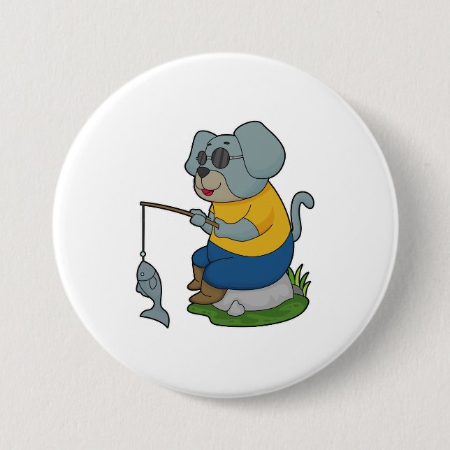 Dog Fishing Fisher Finshing rod 7.5 Cm Round Badge (Front)