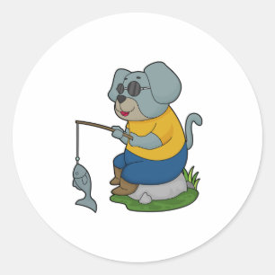 Dog Fishing Fisher Finshing rod Classic Round Sticker