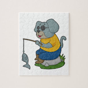 Dog Fishing Fisher Finshing rod Jigsaw Puzzle