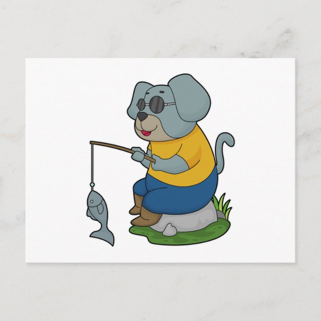 Dog Fishing Fisher Finshing rod Postcard (Front)