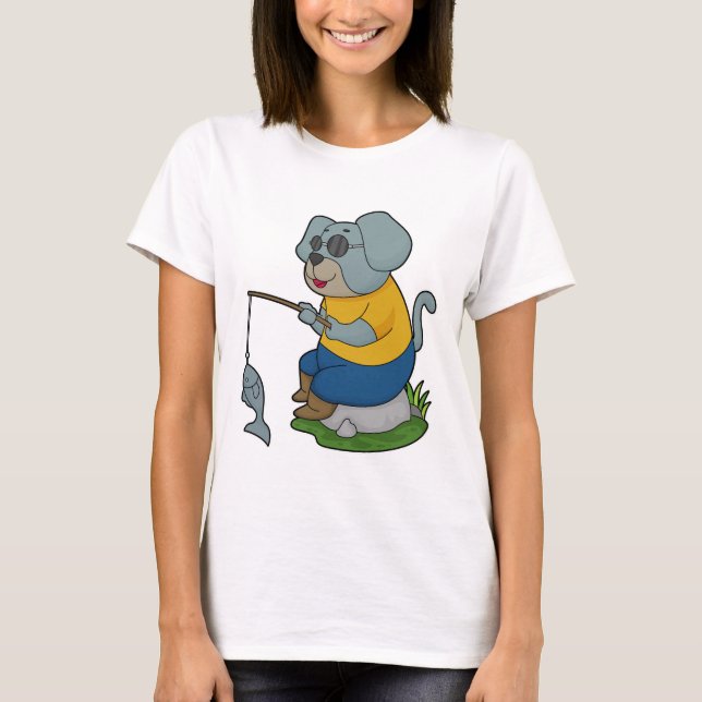 Dog Fishing Fisher Finshing rod T-Shirt (Front)