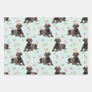 Dog Floral Great Dane Pattern, Dog Fan Gift Wrapping Paper Sheet