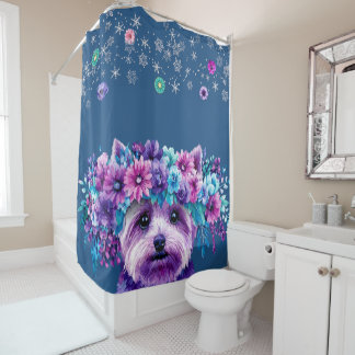 Dog flowers shower curtain
