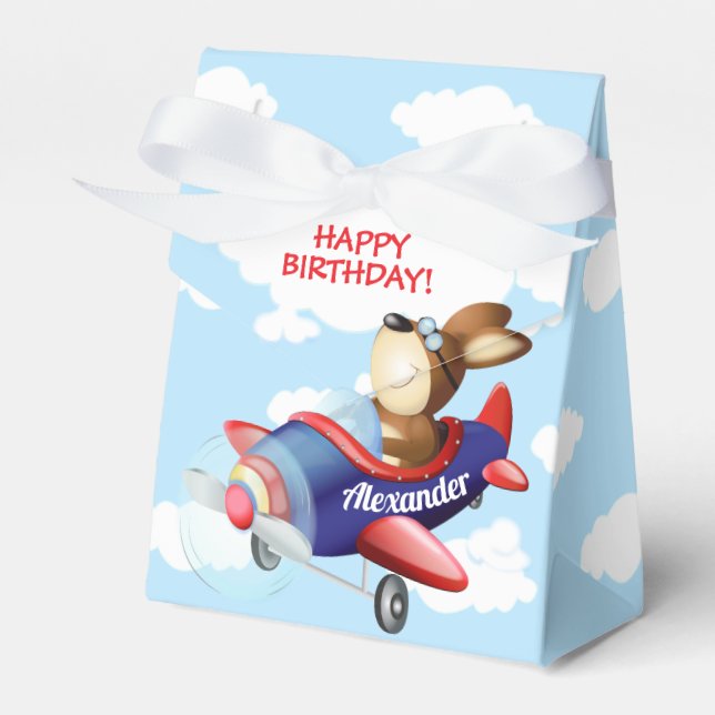 Dog Flying Aeroplane | Birthday Party Favour Box (Front Side)