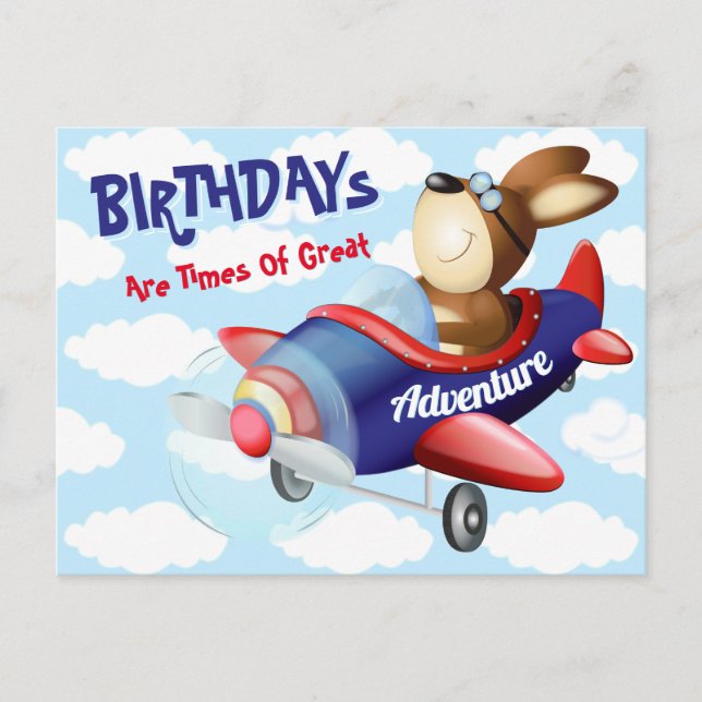 Dog Flying Aeroplane Birthday Postcard (Front)