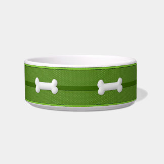 Dog Food Bowl Polkadots Green and White