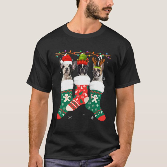Dog French Bulldog Christmas Socks Xmas Pajama Pup T-Shirt (Front)