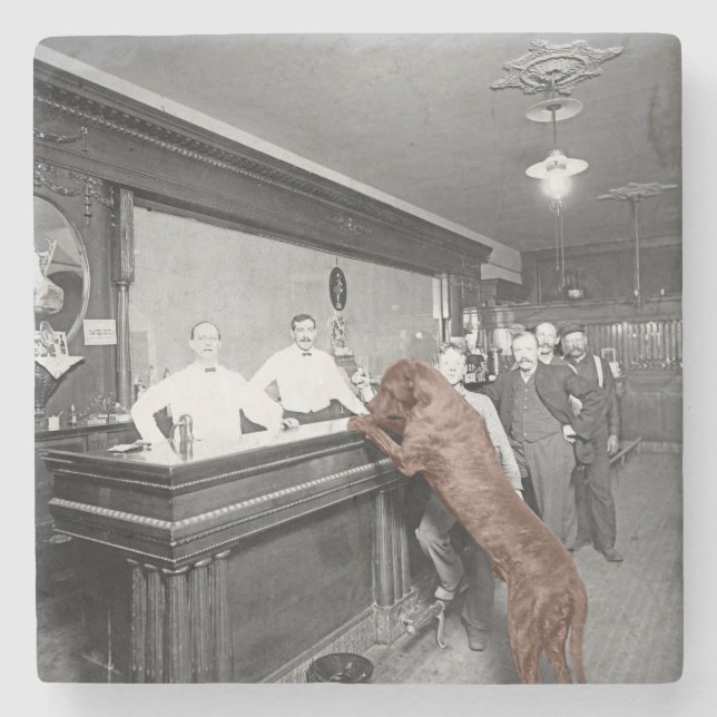 Dog Friendly Saloon Tavern Bar 1900 Photograph Stone Coaster (Front)