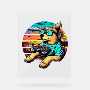 Dog Gamer, Retro Vintage Design Acrylic Sign