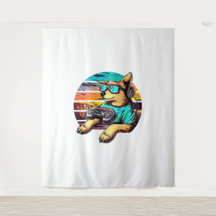 Dog Gamer, Retro Vintage Design Tapestry
