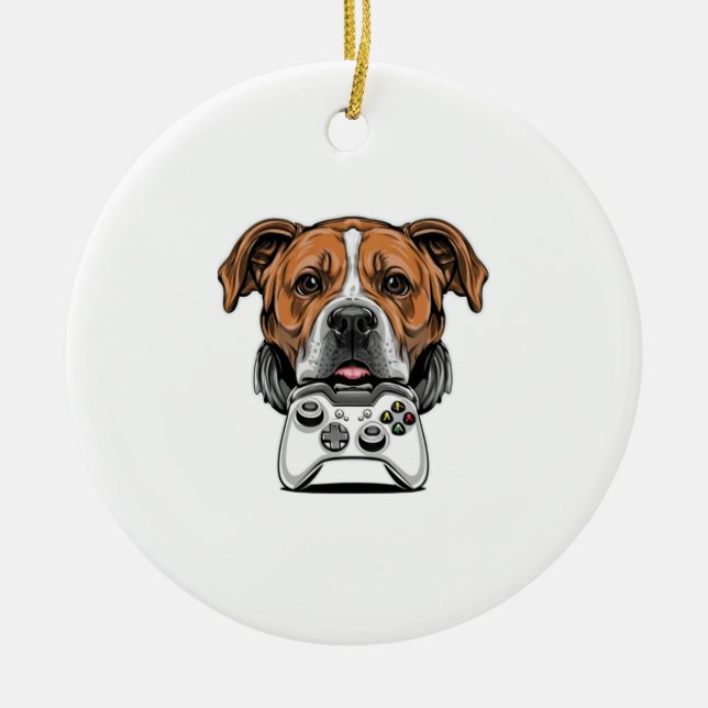 Dog Gamer - Video Game   Ceramic Tree Decoration (Front)