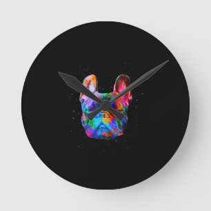 Dog Geometric Colour Splash Pop Art French Bulldog Round Clock