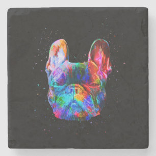 Dog Geometric Colour Splash Pop Art French Bulldog Stone Coaster