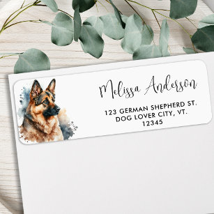 Dog German Shepherd Watercolor Return Address