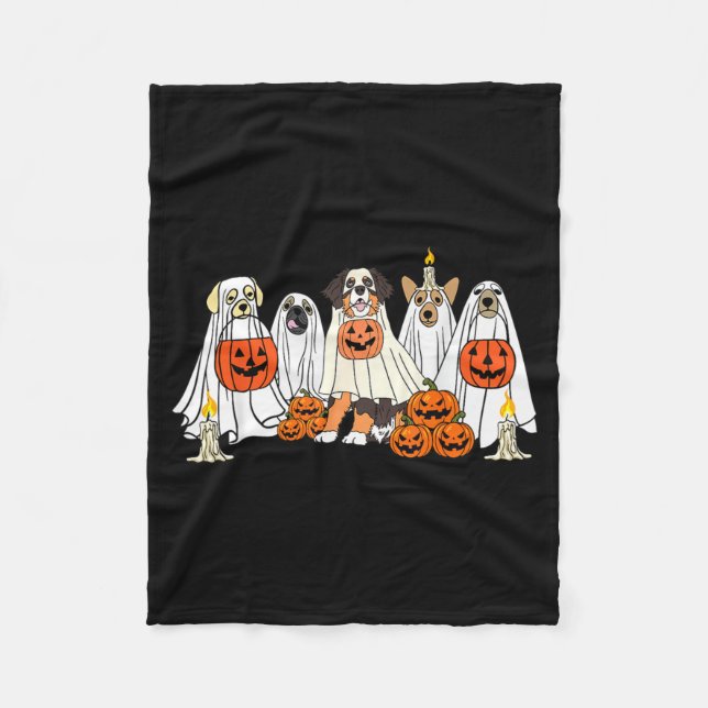 Dog Ghost Cute Dog Dressed As Ghost Funny Fleece Blanket (Front)