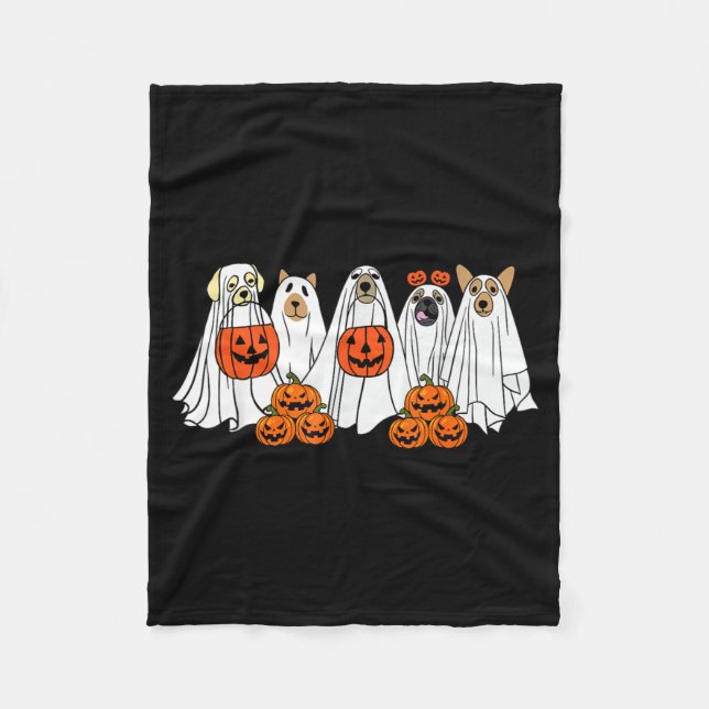 Dog Ghost Cute Dog Dressed As Ghost Funny Fleece Blanket (Front)
