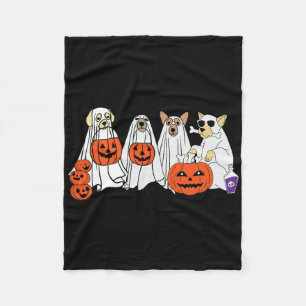 Dog Ghost Cute Dog Dressed As Ghost Funny Hallowee Fleece Blanket