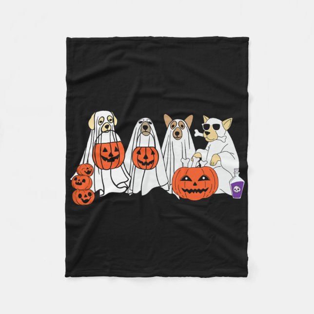 Dog Ghost Cute Dog Dressed As Ghost Funny Hallowee Fleece Blanket (Front)