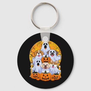 Dog Ghost Cute Dog Dressed As Ghost Funny Key Ring