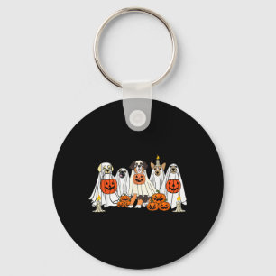 Dog Ghost Cute Dog Dressed As Ghost Funny Key Ring